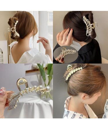5 Pcs Large Metal Hair Claw Clips with Shiny Pearl and Rhinestone - Non-Slip Hair Clamps for Thin and Thick Hair - Cat's Eye Opal Stone Hair Hold Clip for Women - Buy Online on GoSupps.com