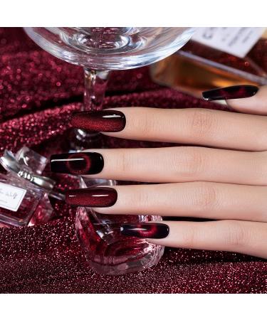 RARJSM Burgundy Cat Eye Gel Nail Polish - Diamond Black Red Velvet Glitter 15ml - UV LED Soak Off for Home Salon Christmas Manicure - Buy Online on GoSupps.com