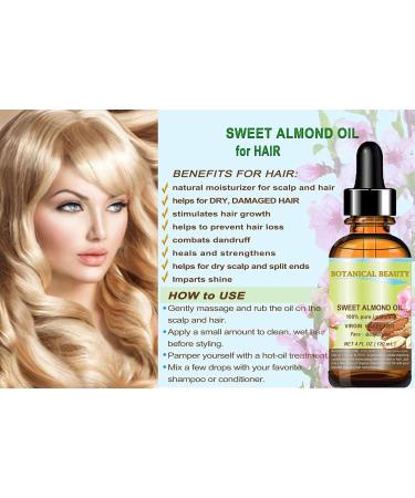 Botanical Beauty Sweet Almond Oil - 100% Pure Natural Virgin Unrefined Cold Pressed Carrier Oil for Face Skin Body Hair & Nails - 4 Fl. oz (120 ml) - Ideal for Massage & Skincare - Buy Online on GoSupps.com