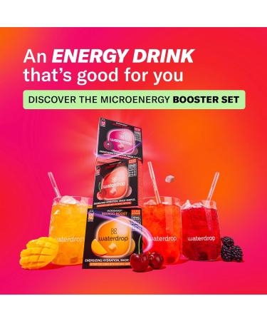 Waterdrop Microenergy Set Energy Drink 36 Water Flavouring Hydration Cubes Sugar Free Low Calorie Fizzy Drinks 90 mg Natural Caffeine Vitamin C and B - Blackberry & Mango & Cherry - Pack Of 3 - Buy Online on GoSupps.com