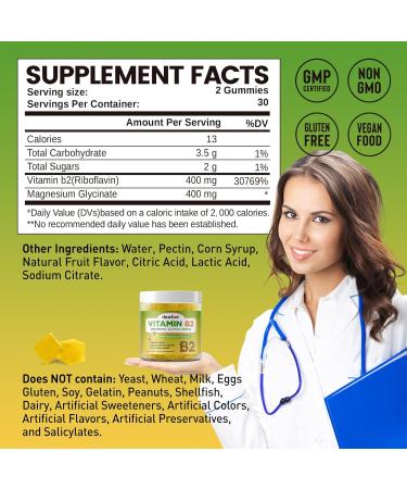 Migraine Relief - Vitamin B2 Gummies (Riboflavin) 400mg & Magnesium Oxide Gummies 400mg Headache Relief & Nervous System Support - Buy Online on GoSupps.com