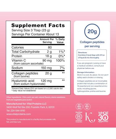 Vital Proteins Collagen Peptides Advanced Hydrolyzed Peptides with Hyaluronic Acid and Vitamin C - Strawberry Lemon Flavor Powder - 10.5oz - Buy Online on GoSupps.com