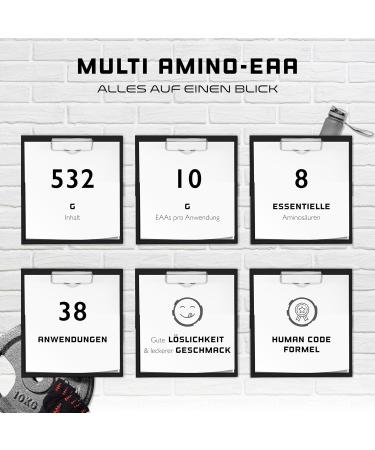 EAA Powder 532g - All 8 Essential Amino Acids - Vegan Amino Workout Drink - Delicious Mojito Flavor & Superior Solubility - Human Code Formula - Buy Online on GoSupps.com