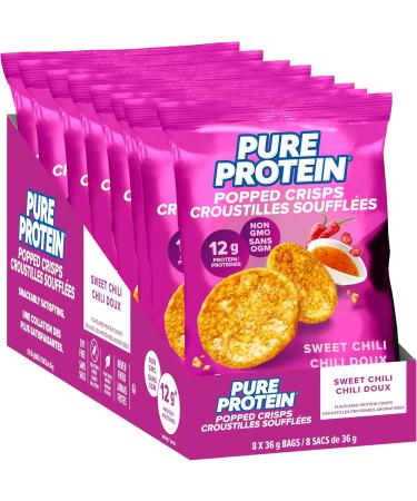Pure Protein Popped Crisps Sweet Chili High Protein Snack 12 g Protein 8 X 36 g bags - Buy Online on GoSupps.com