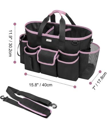 LoDird Cleaning Caddy Bag - 3 Compartment Organizer with Multifunctional Pockets - Handle and Shoulder Strap - Black/Pink - Buy Online on GoSupps.com