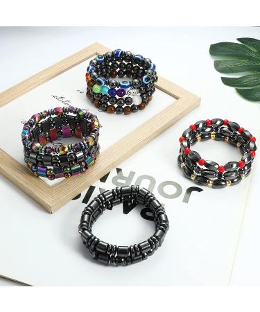 CASSIECA 12Pcs Magnetic Hematite Bracelets for Men Women - Tiger Eye Rainbow Stone Beaded Bracelets for Anxiety Relief - Buy Online on GoSupps.com