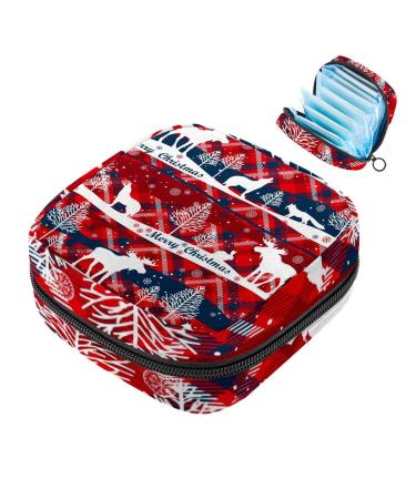 Menstruation pad bag with zipper women's napkin bag tampons collective bags for women and girls (Merry Christmas reindeer)