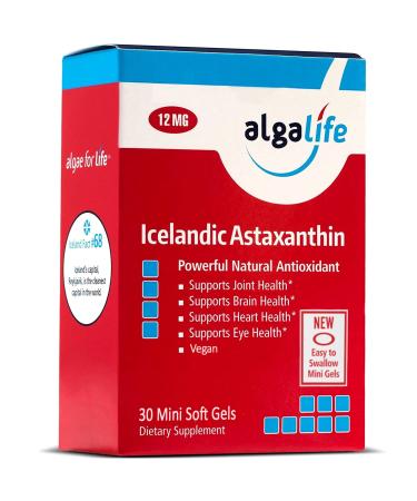Algalife Pure Astaxanthin - Support Joint Pain & Eye Health, Made from Natural Icelandic Water, Super Powerful Antioxidant, 12 mg, 30 Soft Gels.