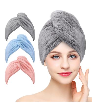 Trabag 3 pieces of hair turban towel - hair dryer towel hair turban with button extremely absorbent headscarf towel for long hair quick -drying for drying hair in salons