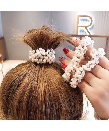 Tseenyi pearl rubber band rope black loop pearls hair band hair rope jewelry for women girl brid wedding valentine's day Christmas gift