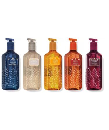 Bath + Body Works Cleansing Gel Hand Soap - Set of 5 - Fall Collection - Flannel White Pumpkin Sunshine Lemons Pumpkin Cupcake and The Perfect Autumn (8 oz each)