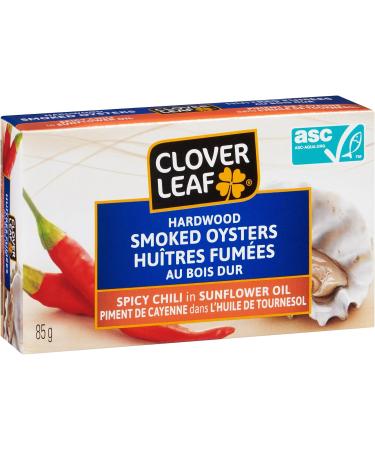Clover Leaf Smoked Oysters Spicy Chili in Sunflower Oil - 85g 24 Count - Canned Oysters - High in Protein - 13g of Protein Per 65g Serving Drained - Excellent Source of Iron - Hardwood Smoked 85 g (Pack of 24) - Buy Online on GoSupps.com