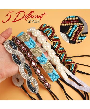 Teenitor Rhinestone Beaded Elastic Jewel Headband Set for Women - Hippie Boho Hair Accessories (5pcs) - Buy Online on GoSupps.com