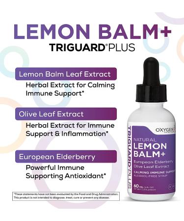 TriGuard Lemon Balm Plus Tincture - Calming Stress Relief & Immune Support | Elderberry, Olive Leaf Extract | 2 fl oz Alcohol-Free - Buy Online on GoSupps.com
