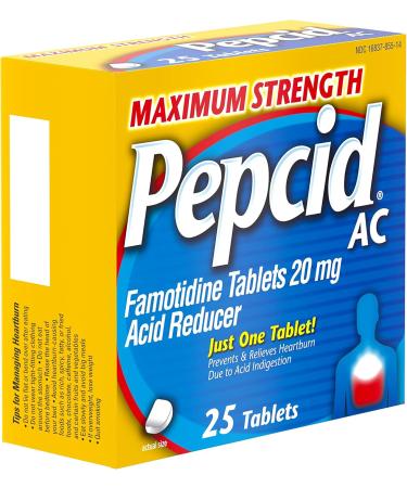 Pepcid AC Maximum Strength Heartburn Relief Tablets OTC Medicine Prevents & Relieves Heartburn & Acid Reflux Due to Acid Indigestion 20mg Famotidine Acid Reducer Fast-Acting 25 ct Heartburn Prevention & Relief 25 Count  - Buy Online on GoSupps.com