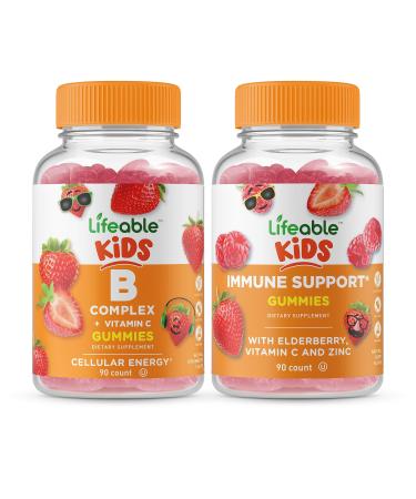 Lifeable B Complex Kids + Immune Support Kids Gummies Bundle - Great Tasting Vitamin Supplement Gluten Free GMO Free Chewable Gummy
