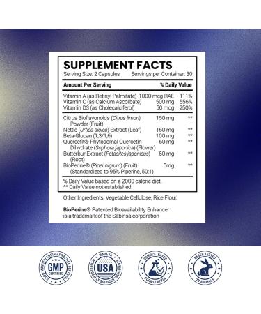 Research Verified Lung and Respiration - Seasonal Allergy and Sinus Support - Vitamin A C & D Quercetin Nettle Leaf Extract - 60 Capsules - Made in The USA 1 - Buy Online on GoSupps.com