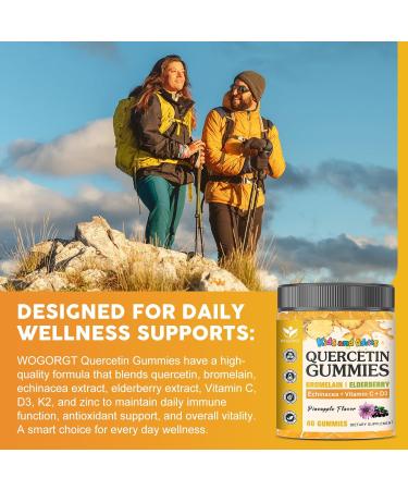 Quercetin Gummies with Bromelain for Adults & Kids - Immune & Seasonal Wellness Support, 800mg Quercetin with Bromelain, Zinc, Elderberry, Vitamin C & D3 - Sugar Free, Vegan, Pineapple Flavor, 60 Ct Pineapple 60 Count (Pack  - Buy Online on GoSupps.com