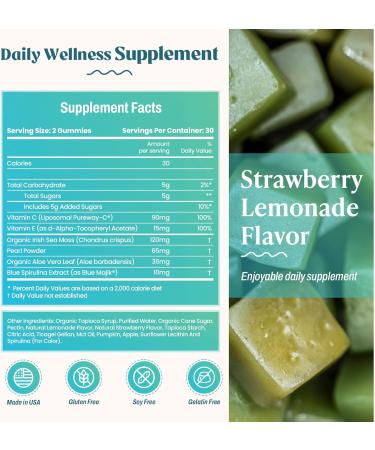 Akasha Superfoods Sea Moss Glow Gummies, Hair, Skin & Nails Vitamins with Seamoss, Pearl Powder, Vitamin E, Aloe Vera, Liposomal Vitamin C, and Irish Sea Moss, Gummies for Women & Men, 60 Count - Buy Online on GoSupps.com