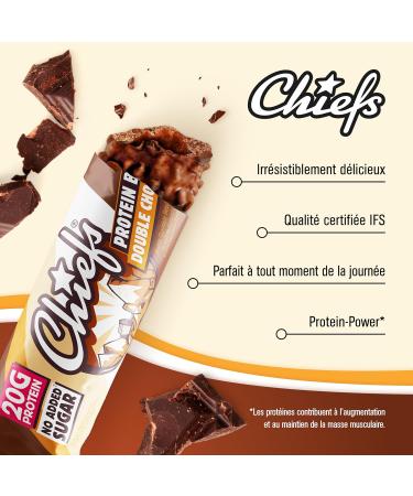 Chiefs Protein Bar (Double Choc) Barre prot in e premium avec 20g de prot ines & 201 kcal par barre Sans sucre ajout Barre prot in e low sugar Go t de chocolat Pack de 12 (12 x 55g) Double Choc 12 unit (Lot de 1) - Buy Online on GoSupps.com