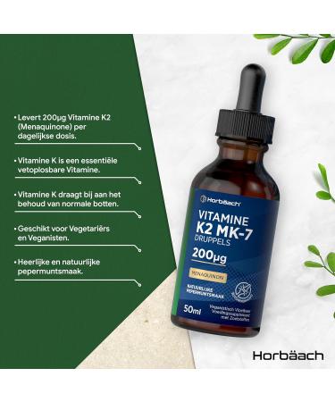 Vitamin K2 MK7 Drops 200 g per Daily Dose 50 ml Vegan Liquid Natural Peppermint Flavor from Horbaach - Buy Online on GoSupps.com