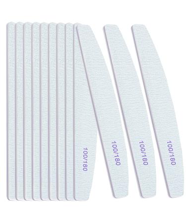 12 PCS Professional Nail Files 100/180 Grit Nail Buffer Files Double Sided Emery Board Manicure Tools for Home and Salon (White)