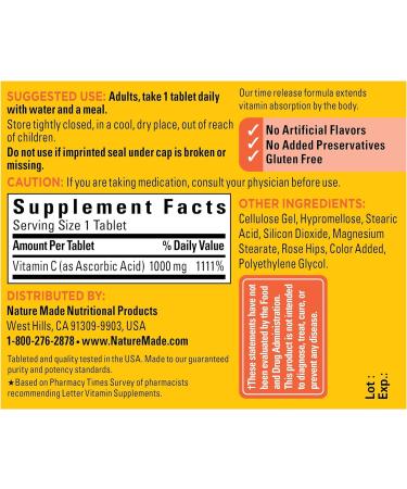 Nature Made Vitamin C 1000mg with Rose Hips | Immune Support 60 Time Release Tablets - Buy Online on GoSupps.com