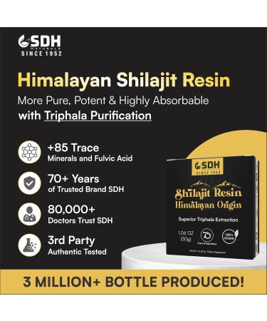 SHREE DHANWANTRI HERBALS Himalayan Shilajit Resin (500mg) Purified Using Triphala Helps Support Energy, Immunity, Focus for Both Men & Women (30g) - 2 Mon Supply - Buy Online on GoSupps.com