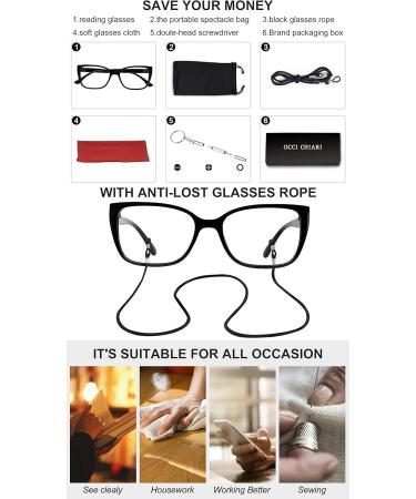 Shop OCCI CHIARI Women's Wide Square Reading Glasses | Adjustable Strengths 1.0 - 6.0 | Stylish & Comfortable Design - Buy Online on GoSupps.com