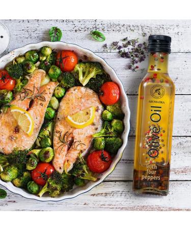 Olive Oil with Pepper 250ml - Olive Oil with Pepper Grains - A Mix of Four Peppers - Olive Oil with Spices - Fresh Olive Oil - Cooking Olive Oil - Good for Salad - Buy Online on GoSupps.com