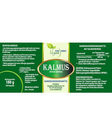 Vita Ideal Vegan Kalmus Wurzel 3x 360 Capsules | Pure Acorus Calamus 800mg | Natural Additive-Free Plant Supplement - Buy Online on GoSupps.com