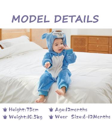 COOKY.D Baby Hooded Rompers | Winter Flannel Jumpsuit Pajamas 3-6 Months Blue - Buy Online on GoSupps.com
