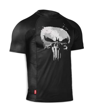 Hayabusa Mens Marvel Hero Elitte Short Sleeve Jiu Jitsu Rash Guard - The Punisher X-Large