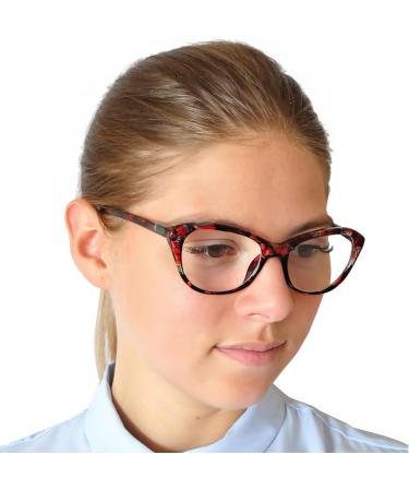 Mini Cat Eye Reading Glasses with Blue Light Filter - Anti-Flashing Floral Pattern 2.5 Diopters Free Case - Buy Online on GoSupps.com