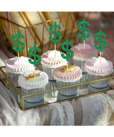 Ambishi 24pcs Dollar Sign Cupcake Toppers American Dollar for Casino Wedding Birthday Festival Party Decoration Light Up Your Casino Party Decor Cake Picks Green Glitter - Buy Online on GoSupps.com