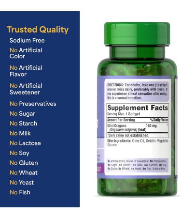 Puritan's Pride Oil of Oregano 150mg Traditional Herbal Immune Support 180 Rapid Release Softgels Pack of 2 360 count - Buy Online on GoSupps.com