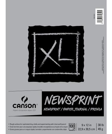 Canson XL Series Newsprint Paper, Foldover Pad, 9x12 inches, 100 Sheets (30lb/49g) - Artist Paper for Adults and Students 9" x 12" (100 Sheets)