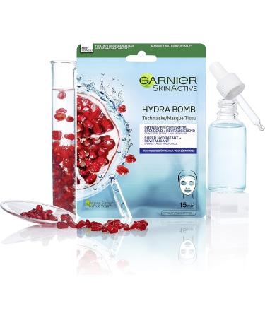 Garnier Cloth Mask Face Mask for Moisture Needing Skin Revitalising and Moisturising with Hyaluronic Acid and Pomegranate Extract Hydra Bomb 28 g - Buy Online on GoSupps.com