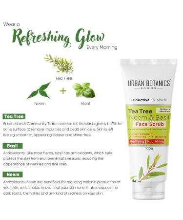 Tea Tree Neem & Basil Face Scrub - Deep Cleansing & Tan Removal for Glowing Skin - 100g | Unisex Exfoliating Scrub - Buy Online on GoSupps.com