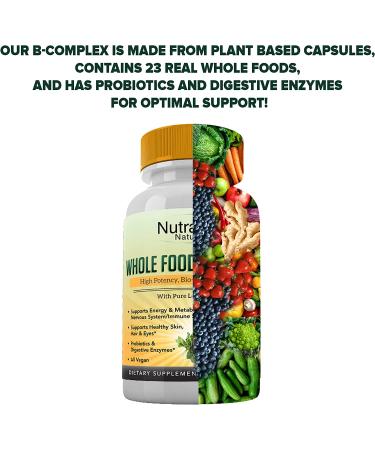 Vitamin B Complex Whole Food Supplement - Vegan 120 Capsules for Stress, Energy, and Immune Support - Buy Online on GoSupps.com