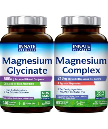 Innate Vitality Magnesium Glycinate 240 Vegan Capsules and Innate Vitality 4 in 1 Magnesium Complex 90 Vegan Capsules