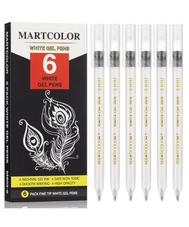 MARTCOLOR White Gel Pens Set 6 Pack 0.8mm Fine Point Pens Gel Ink Pens For Artists Archival Ink Pens White highlight Pens for Black Paper Drawing Illustration Sketching Writing