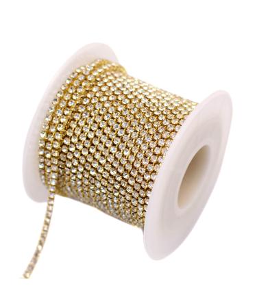 11 Yards 2mm Gold Crystal Rhinestone Close Chain Single Row Trimming Claw Chain Jewelry Crafts DIY (Gold)