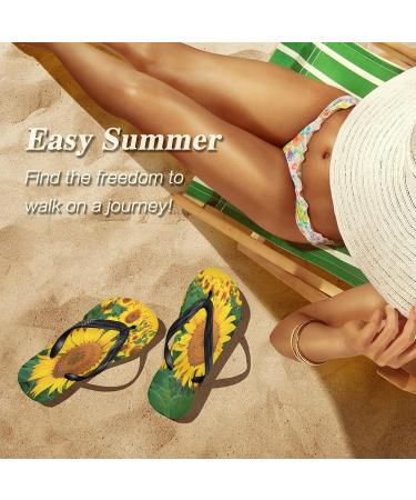 Mnsruu Floral Sunflower Flip Flops - XL Comfortable Footwear for Home Hotel Spa & Travel | Unisex Design - Buy Online on GoSupps.com