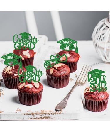 Rsstarxi 24 Pack 2024 Graduation Cupcake Toppers Glitter Congrats Grad 2024 Graduation Cap Diploma Cupcake Picks for Class of 2024 Graduation Theme Party Cake Decorations Green - Buy Online on GoSupps.com