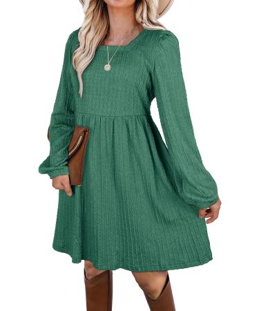 Aokosor Long Sleeve Knit Dress | Square Neck Babydoll Jumper Dress XL Green - Buy Online on GoSupps.com