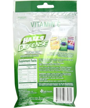 Halls Defense Sugar Free Citrus Drops 25 ct - Immune Support Vitamin C Lozenges - Buy Online on GoSupps.com