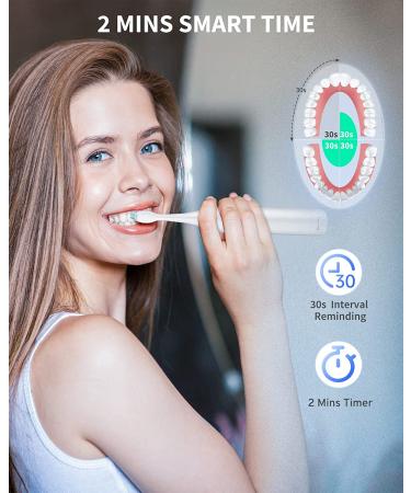 AUFIIT Sonic Electric Toothbrush for Adults | Rechargeable with 8 Brush Heads | 5 Modes & Smart Timer | 3-Hour Fast Charge | Up to 60 Days Battery Life - White - Buy Online on GoSupps.com