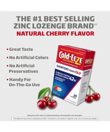 Cold-Eeze Natural Cherry Zinc Lozenges Homeopathic Cold Remedy Reduces Duration of The Common Cold Sore Throat Cough Congestion and Post Nasal Drip 25 Count Pack of 2 - Buy Online on GoSupps.com