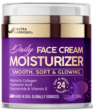 Face Moisturizer - Day & Night Face Cream - Collagen | Retinol | Hyaluronic Acid | Ceramides - Smooth Soft & Glowing Skin - DD Cream for Women & Men - Dermatologically Tested - Made in USA 1.7 FL OZ
